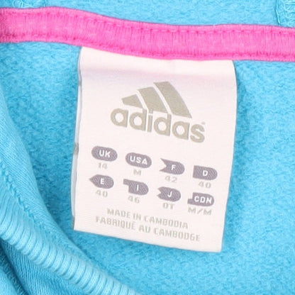 Adidas Women Blue Pullover Hoodie Size 14 Cotton Blend Logo Print