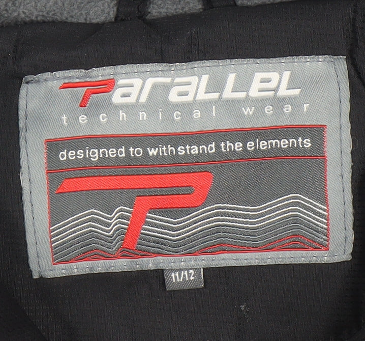 Parallel Boys Black Ski Jacket 11-12 Years Hooded Winter Coat