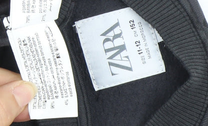 ZARA Girls Black Animal Print Pullover Sweatshirt 11-12 Years