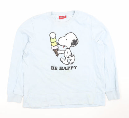 Tu Peanuts Women's Blue Snoopy 'Be Happy' Pullover Sweatshirt Size 14