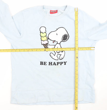 Tu Peanuts Women's Blue Snoopy 'Be Happy' Pullover Sweatshirt Size 14