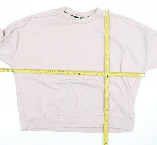 Nike Women Beige Dri-FIT Running Sweatshirt L Crew Neck Long Sleeve