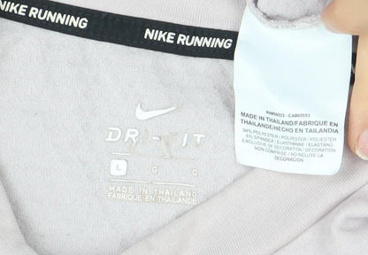 Nike Women Beige Dri-FIT Running Sweatshirt L Crew Neck Long Sleeve