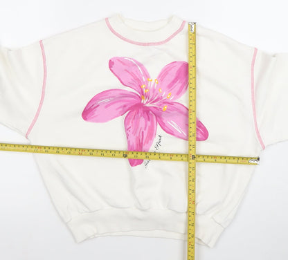 ZARA Girls White Floral Pullover Sweatshirt 11-12 Years Cotton Fleece
