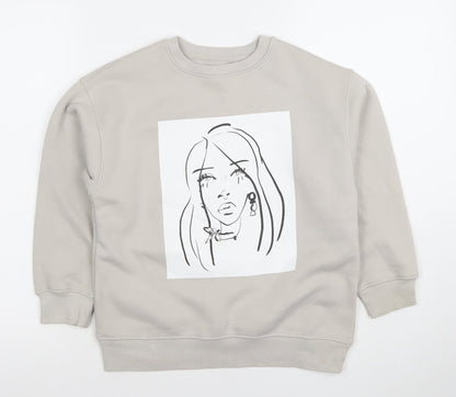 Zara Girls Beige Graphic Pullover Sweatshirt 8-9 Years New York Print