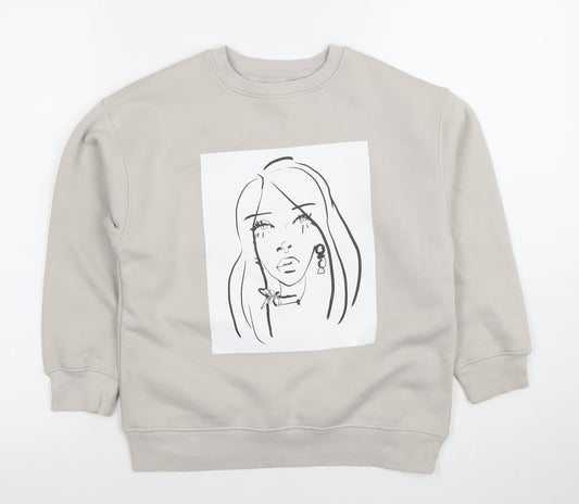 Zara Girls Beige Graphic Pullover Sweatshirt 8-9 Years New York Print