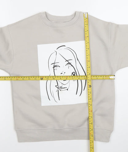 Zara Girls Beige Graphic Pullover Sweatshirt 8-9 Years New York Print