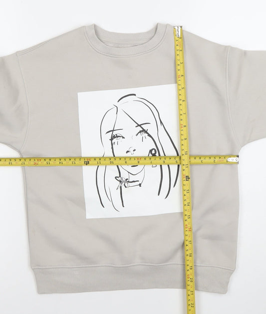 Zara Girls Beige Graphic Pullover Sweatshirt 8-9 Years New York Print