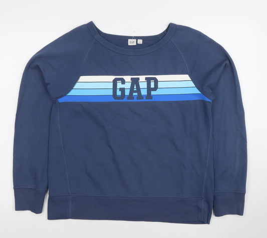 GAP Women Blue Logo Crew Neck Pullover Sweatshirt Size M