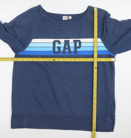 GAP Women Blue Logo Crew Neck Pullover Sweatshirt Size M