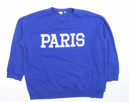 H&M Women Blue PARIS Crew Neck Sweatshirt Size 14 Cotton Blend