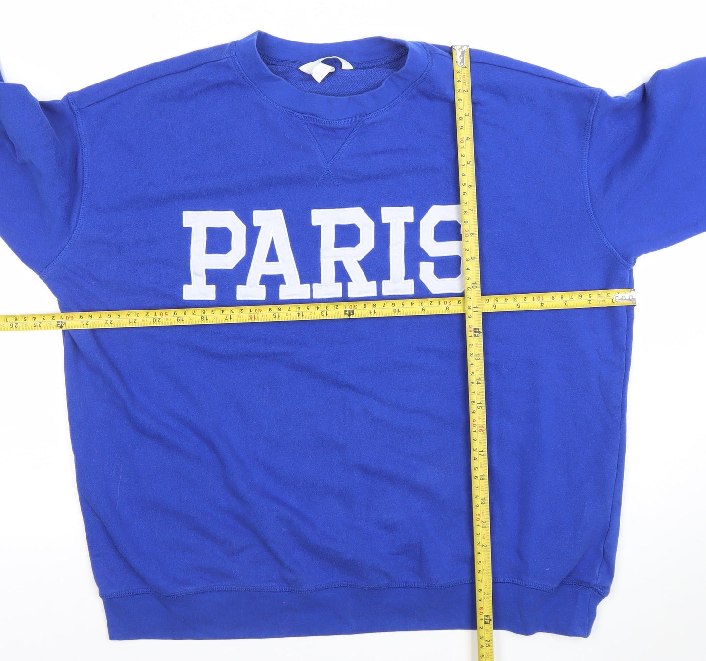 H&M Women Blue PARIS Crew Neck Sweatshirt Size 14 Cotton Blend