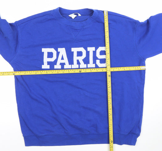 H&M Women Blue PARIS Crew Neck Sweatshirt Size 14 Cotton Blend