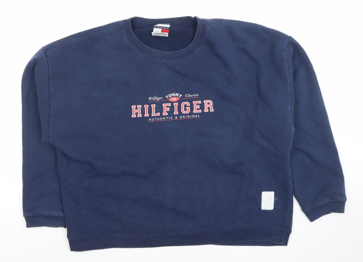 Tommy Hilfiger Men’s Blue Logo Sweatshirt Size L Vintage Style