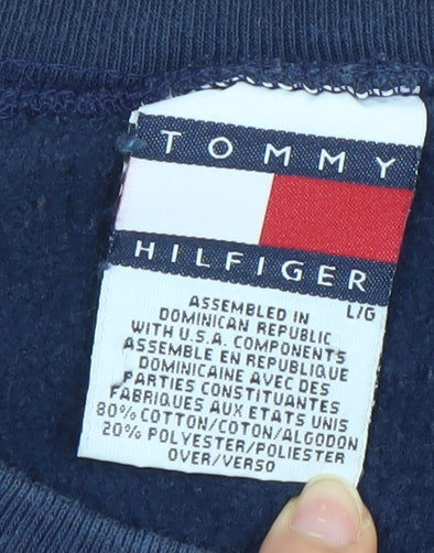 Tommy Hilfiger Men’s Blue Logo Sweatshirt Size L Vintage Style