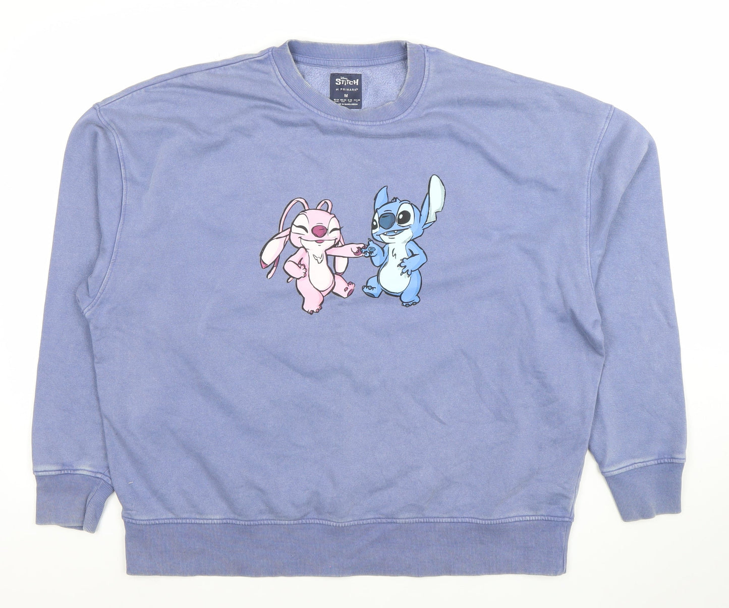 Disney Stitch & Angel Blue Sweatshirt Women M Primark Cotton Pullover