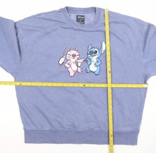 Disney Stitch & Angel Blue Sweatshirt Women M Primark Cotton Pullover