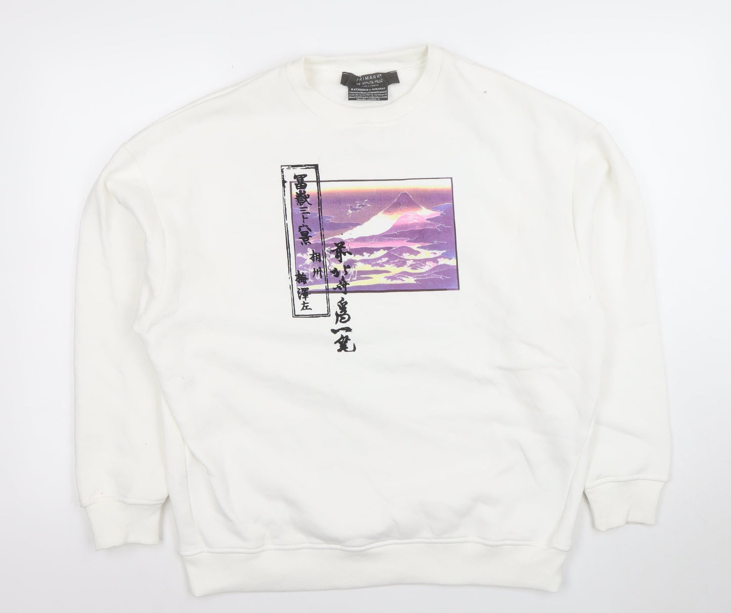 Primark Women White Katsushika Hokusai Graphic Sweatshirt XS
