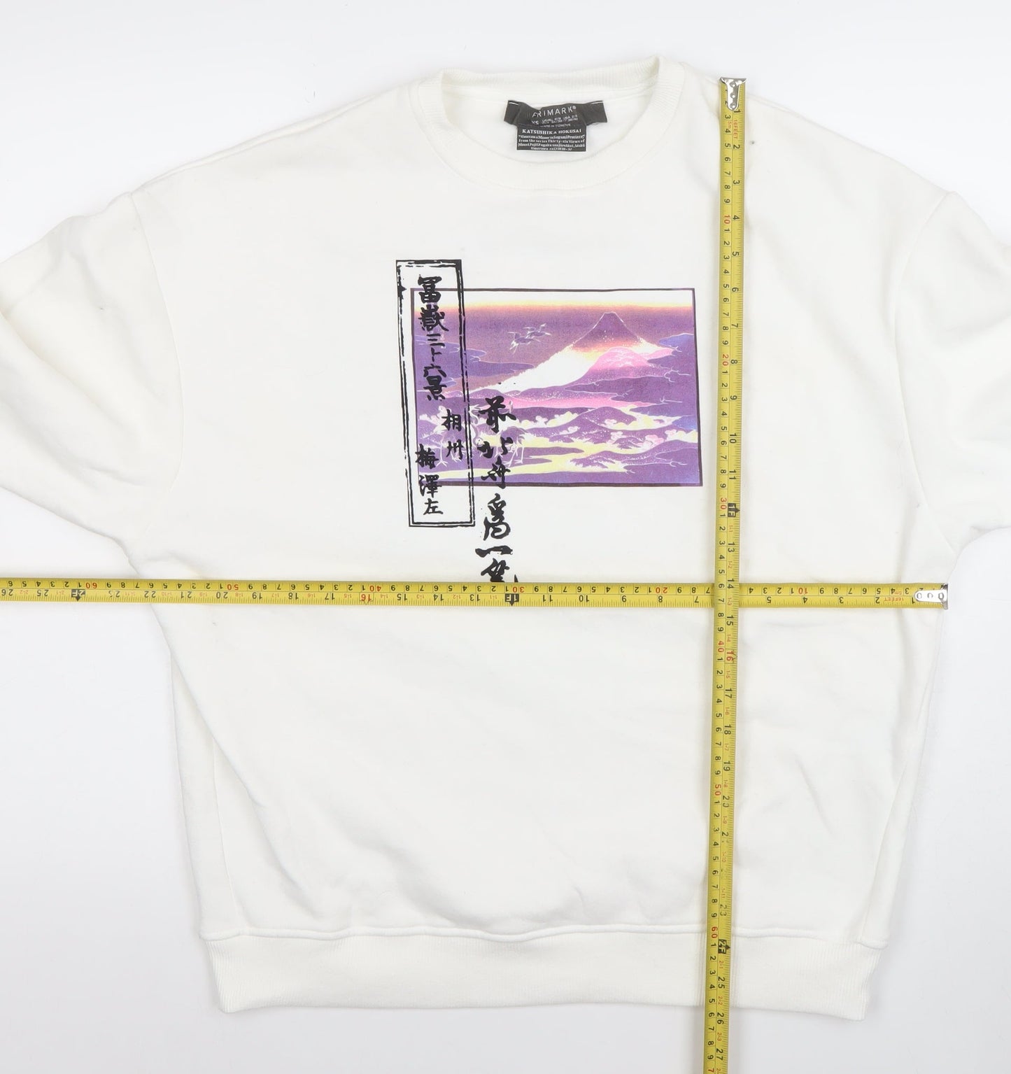 Primark Women White Katsushika Hokusai Graphic Sweatshirt XS