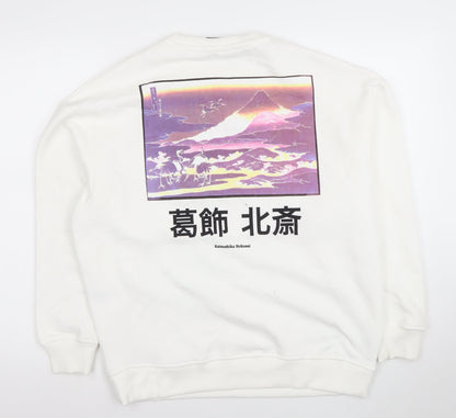 Primark Women White Katsushika Hokusai Graphic Sweatshirt XS