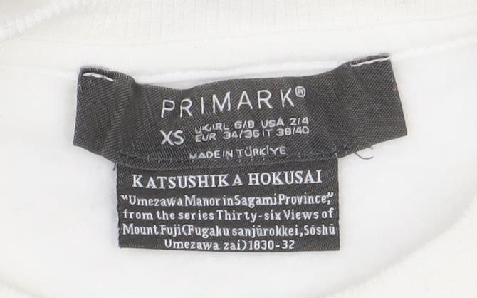Primark Women White Katsushika Hokusai Graphic Sweatshirt XS