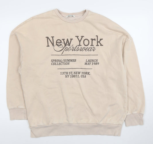 George Women Beige Cotton Blend Pullover Sweatshirt Size 12-14
