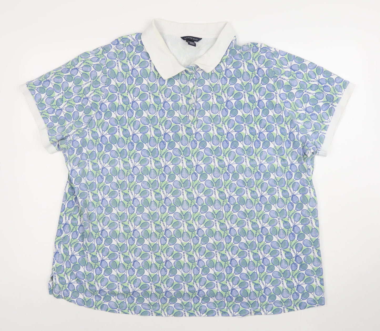 Lands' End Women's Blue Green Polo Shirt UK 24/26 Classic Fit