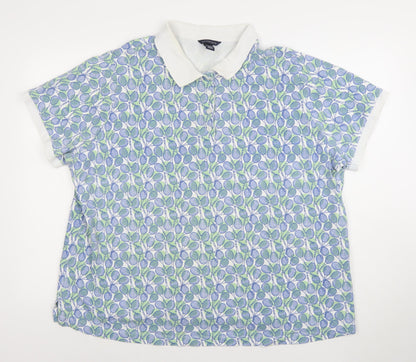 Lands' End Women's Blue Green Polo Shirt UK 24/26 Classic Fit