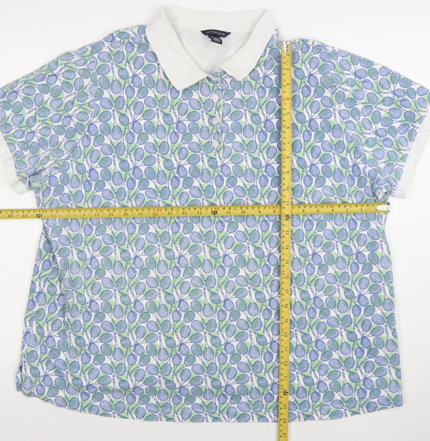 Lands' End Women's Blue Green Polo Shirt UK 24/26 Classic Fit