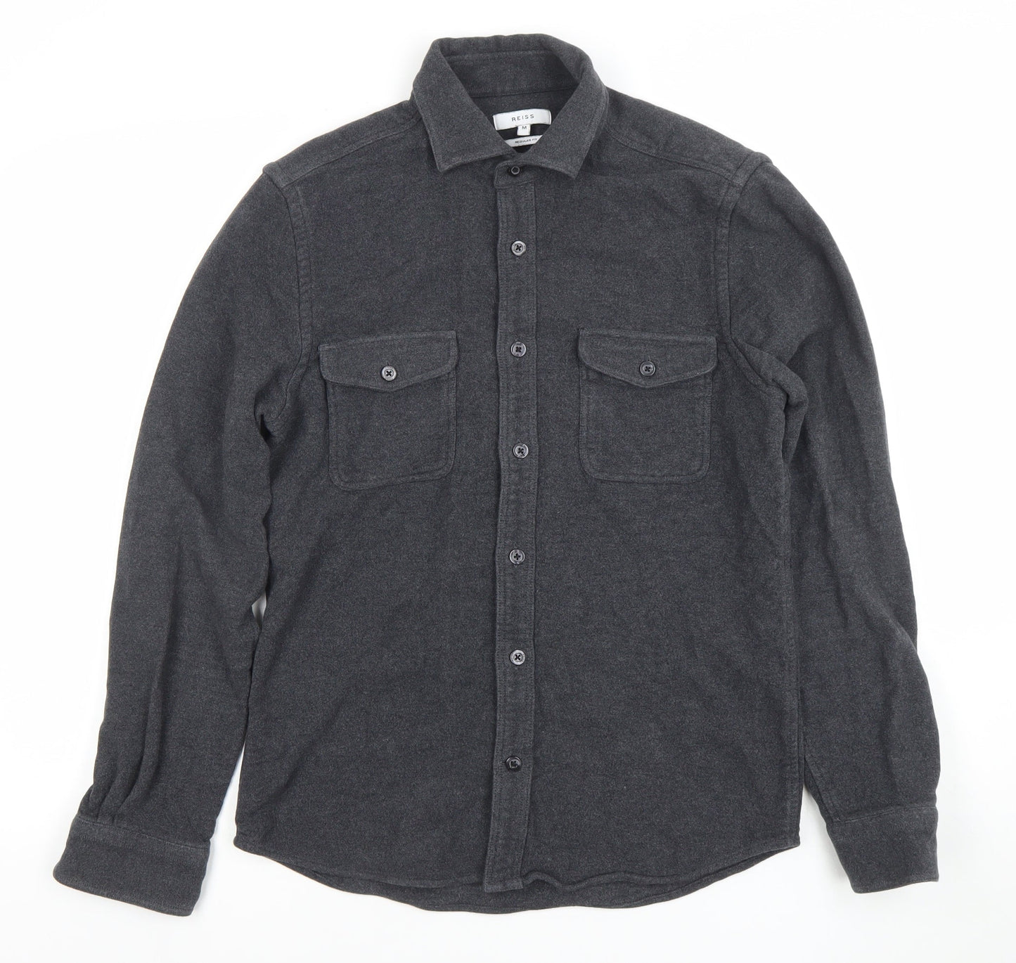 Reiss Men's Grey Long Sleeve Polo Shirt Regular Fit Size M