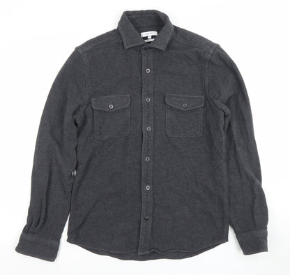 Reiss Men's Grey Long Sleeve Polo Shirt Regular Fit Size M