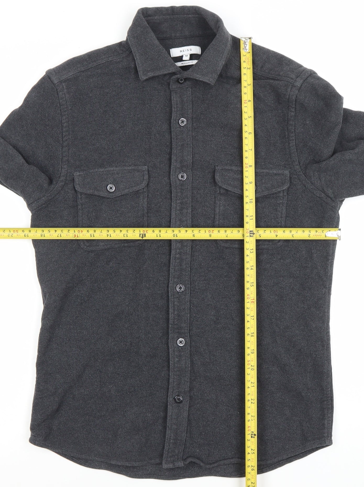 Reiss Men's Grey Long Sleeve Polo Shirt Regular Fit Size M