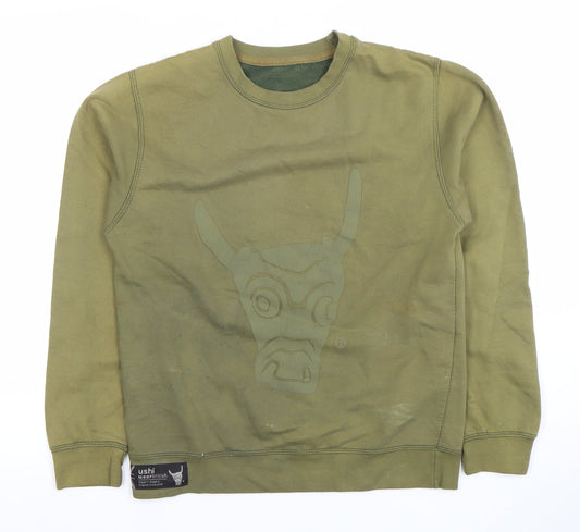 Ushi Mens Green Cotton Crew Neck Sweatshirt Size L