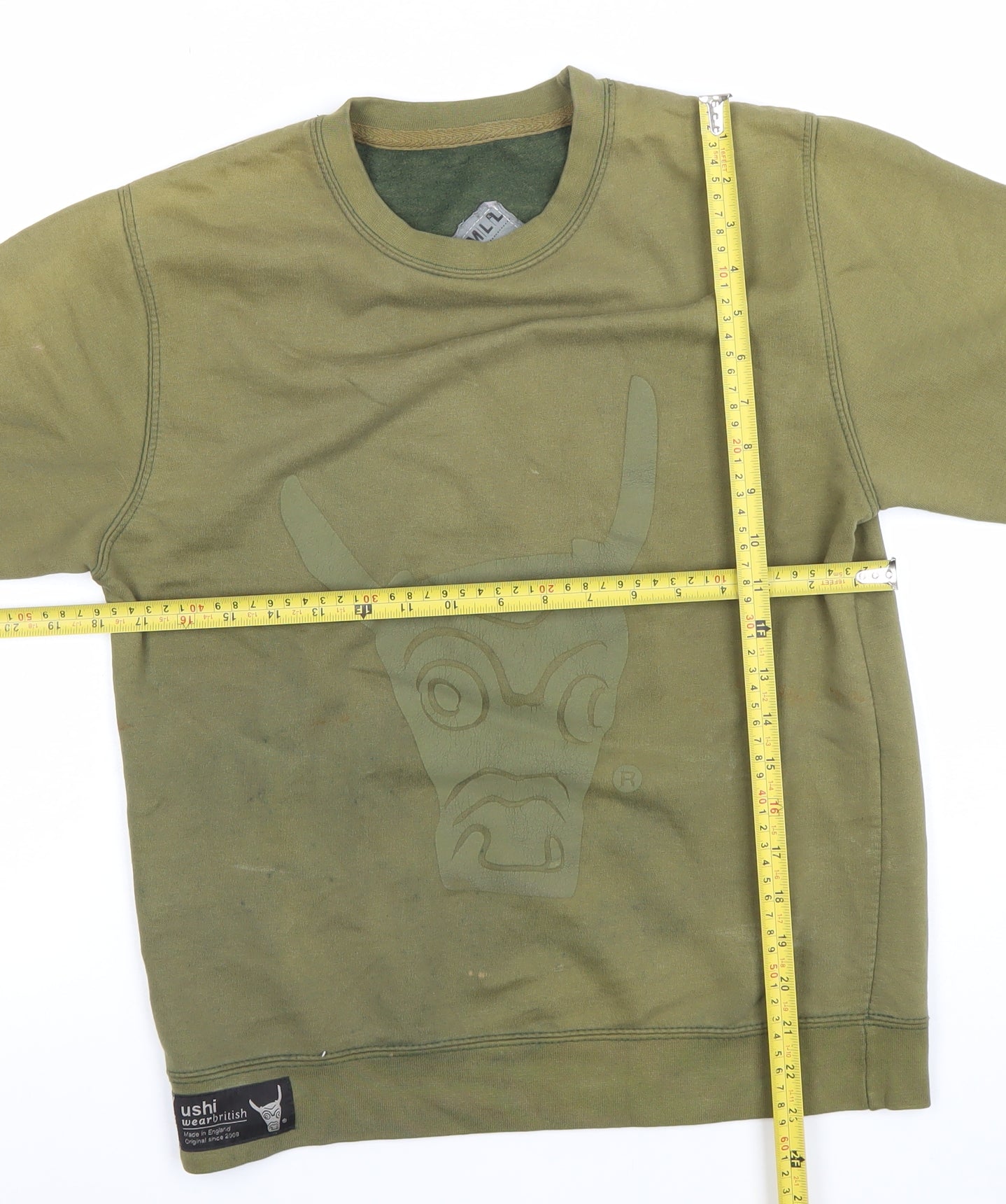 Ushi Mens Green Cotton Crew Neck Sweatshirt Size L