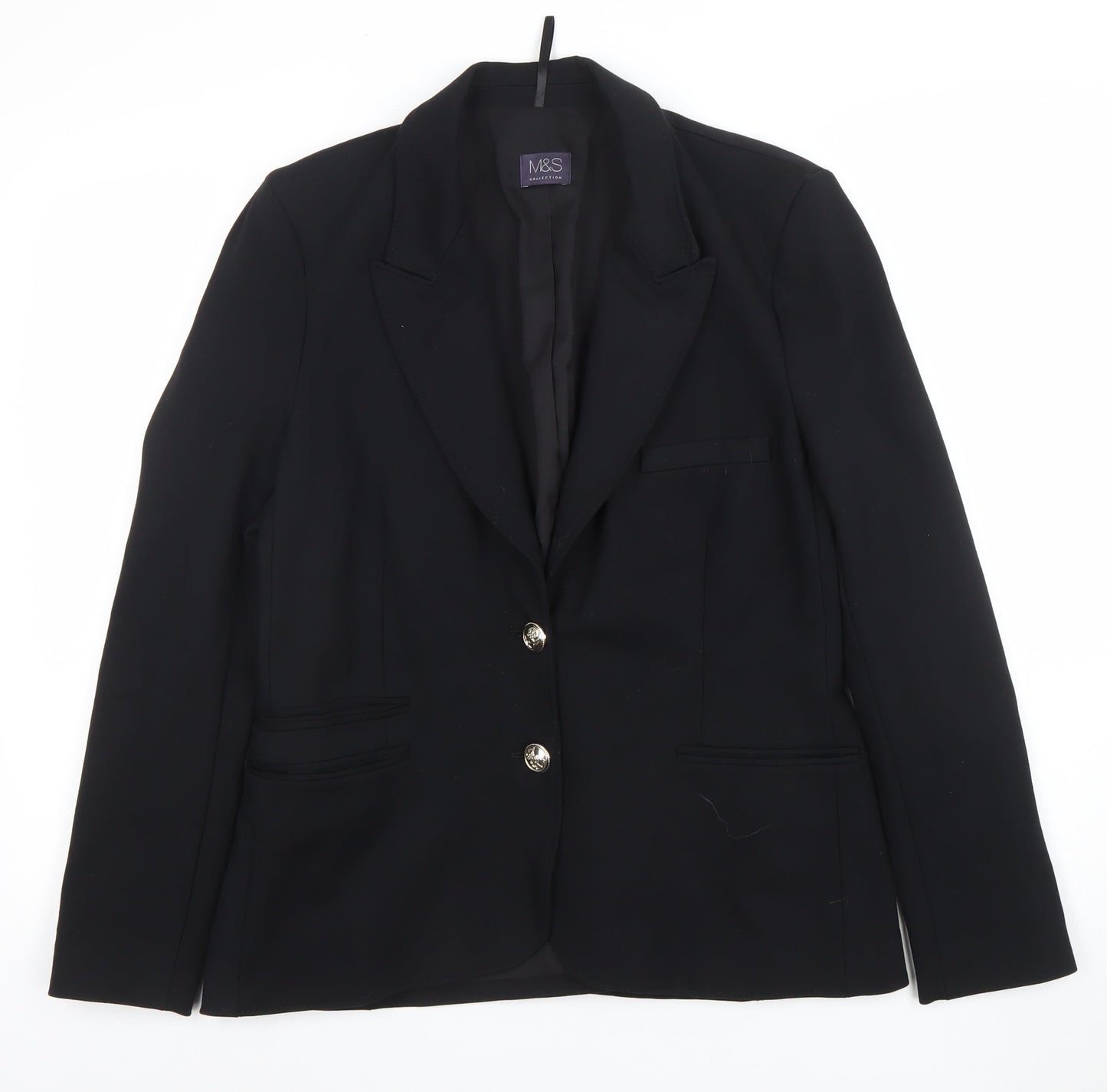 Marks and Spencer Women Black Size 14 Classic Two-Button Blazer