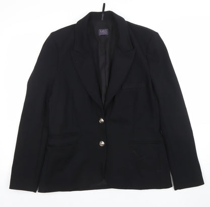 Marks and Spencer Women Black Size 14 Classic Two-Button Blazer