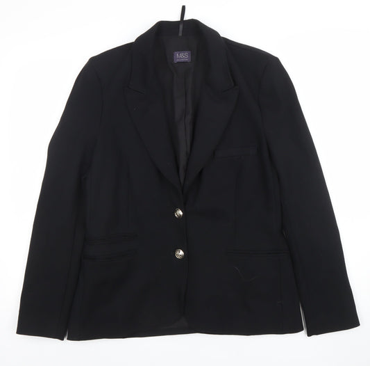 Marks and Spencer Women Black Size 14 Classic Two-Button Blazer