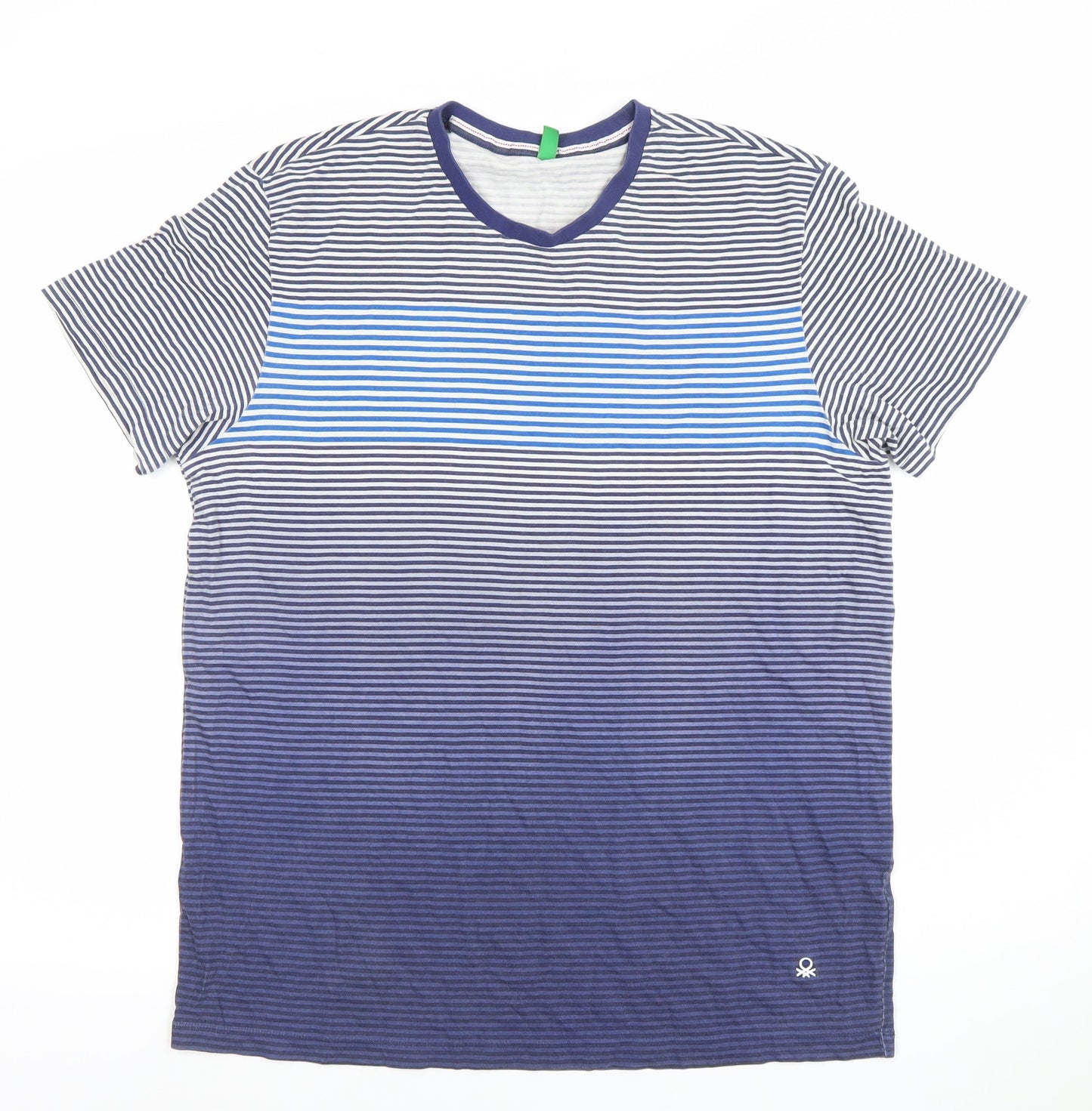 United Colors of Benetton Mens Blue Striped Crew Neck Cotton T-Shirt M
