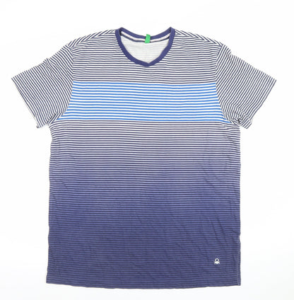 United Colors of Benetton Mens Blue Striped Crew Neck Cotton T-Shirt M