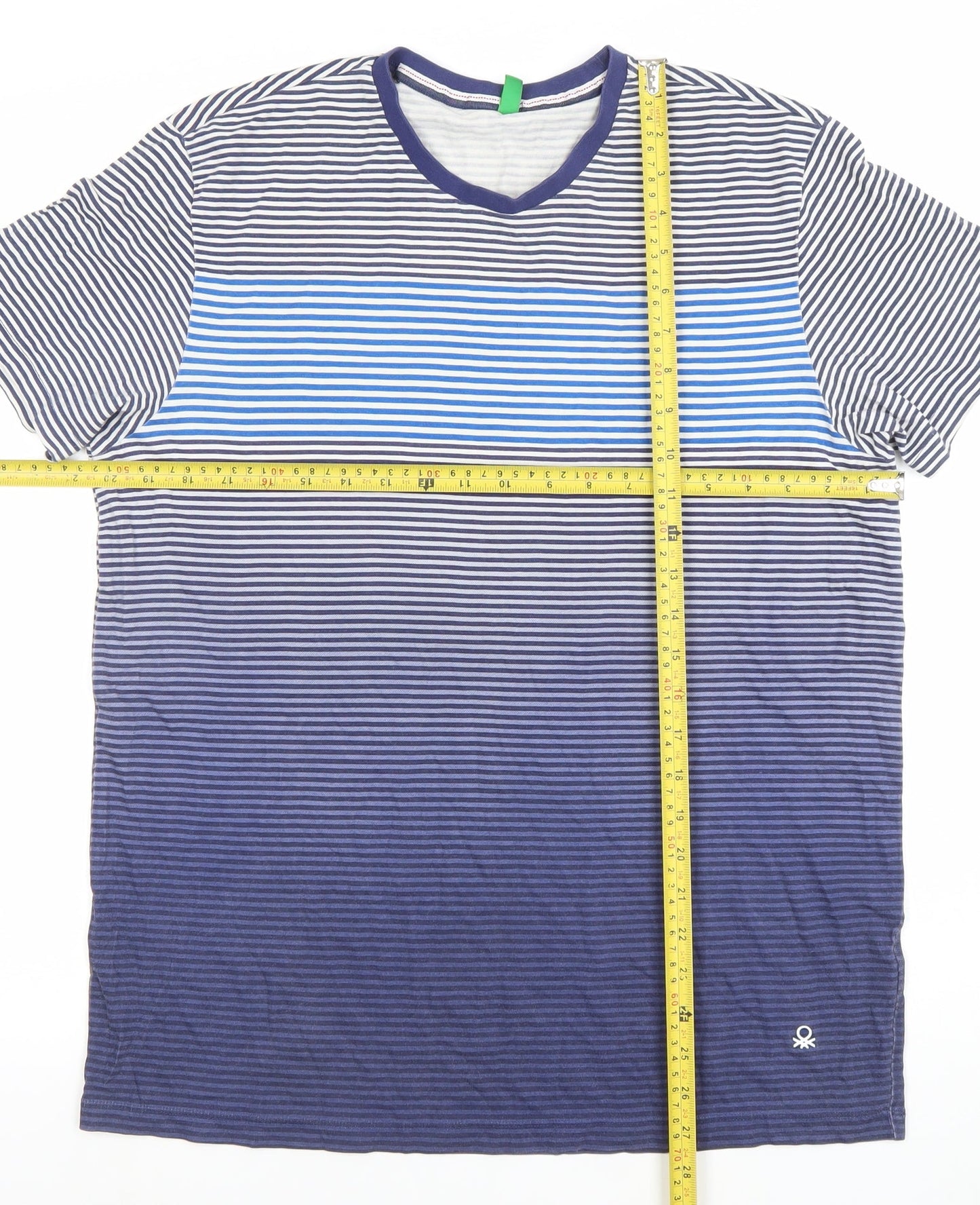 United Colors of Benetton Mens Blue Striped Crew Neck Cotton T-Shirt M
