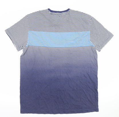 United Colors of Benetton Mens Blue Striped Crew Neck Cotton T-Shirt M