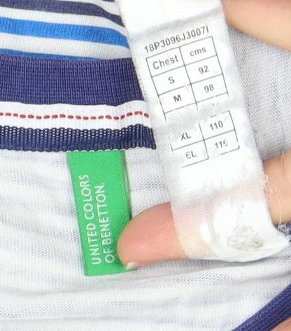 United Colors of Benetton Mens Blue Striped Crew Neck Cotton T-Shirt M