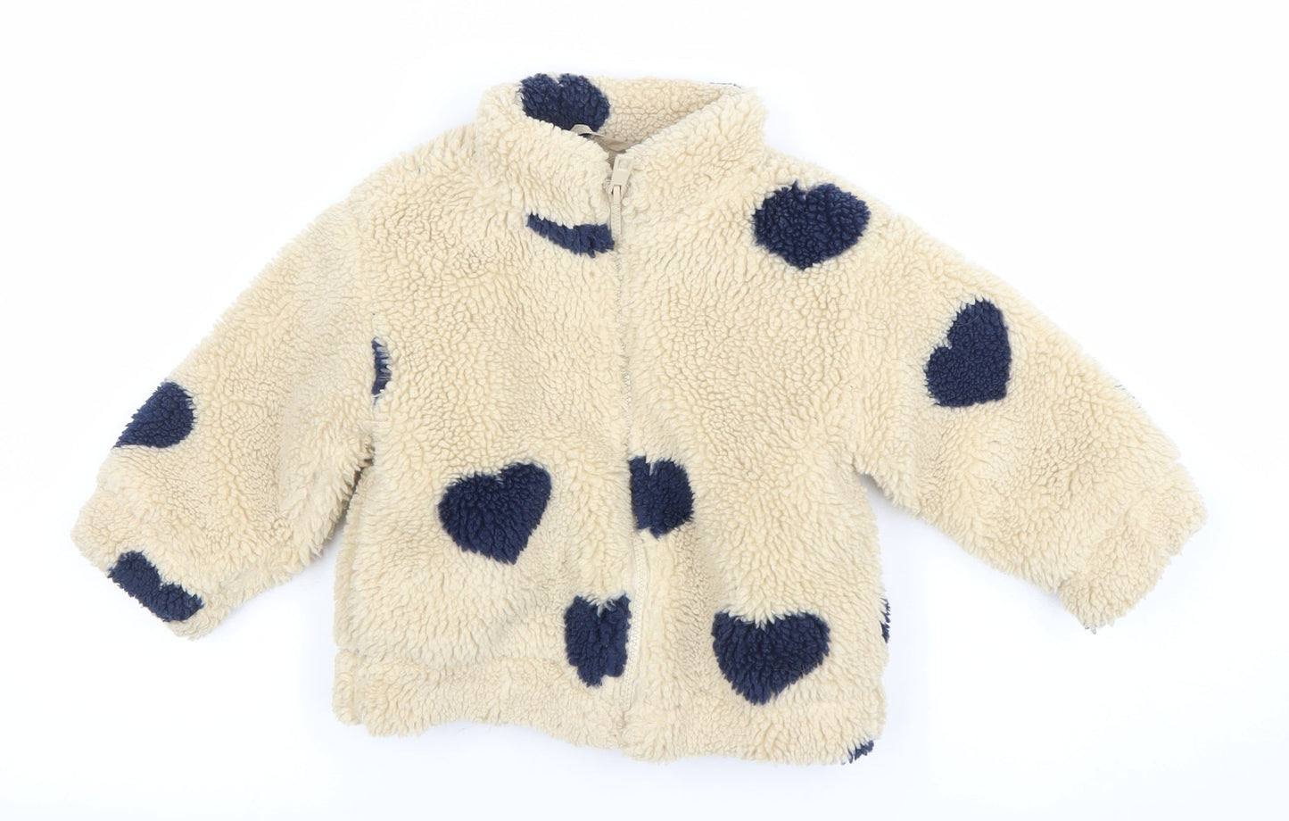 Zara Girls Beige Heart Fleece Jacket 2 Years Soft Lined Winter Zip Up