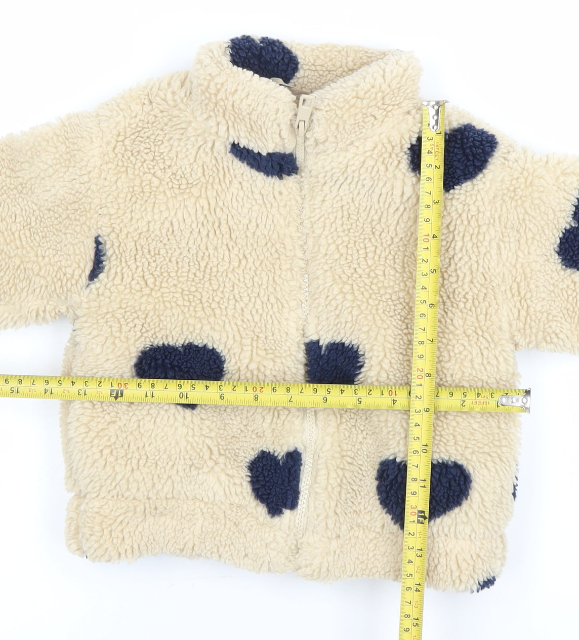 Zara Girls Beige Heart Fleece Jacket 2 Years Soft Lined Winter Zip Up