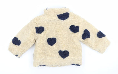 Zara Girls Beige Heart Fleece Jacket 2 Years Soft Lined Winter Zip Up