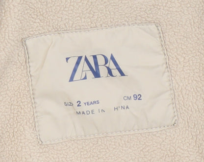 Zara Girls Beige Heart Fleece Jacket 2 Years Soft Lined Winter Zip Up