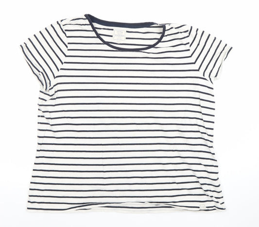 Fat Face Women's White Navy Striped Cotton T-Shirt Size 16