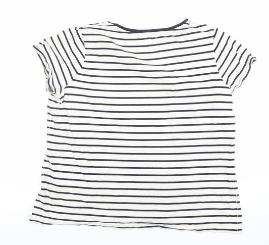 Fat Face Women's White Navy Striped Cotton T-Shirt Size 16
