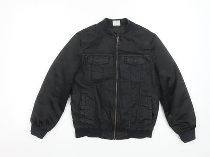 Zara Boys Black Bomber Jacket 9-10 Years Lined Cotton Nylon Zip Style
