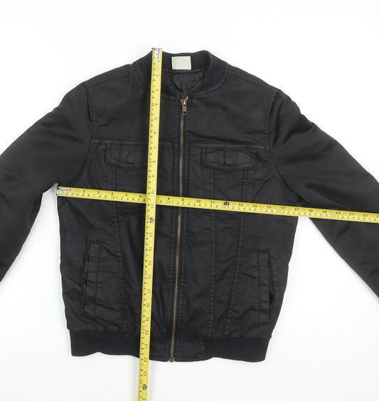 Zara Boys Black Bomber Jacket 9-10 Years Lined Cotton Nylon Zip Style